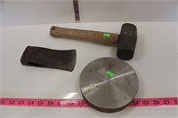 Small sledge, axe head and weights