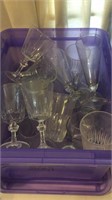 Tote of miscellaneous clear glasses