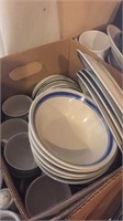 Box of blue trim dishes
