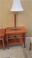 Wooden table with Stain glass inlay and lamp