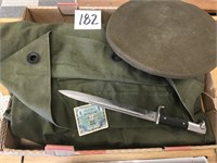 MILITARY BAYONET KNIFE - 1952 DUFFLE BAG - HAT