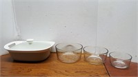 Corning Ware Lidded Dish & Pyrex Glass Bowl Set