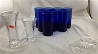 8 Blue Glasses, 2 Glasses, and 2 Side Dishes