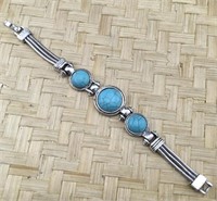 Silver Tone And Blue Stone Bracelet