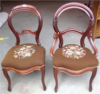 Two carved ballooon back needlepoint chairs