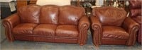 x2 Brown Leather Sofa and Chair TIMES THE COUNT