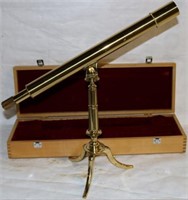 CONTEMPORARY BRASS TELESCOPE ON STAND W/