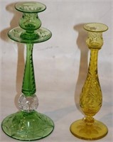 2 PAIRPOINT CANDLESTICKS, 10 1/4" CANARY YELLOW