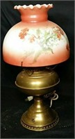 Antique Rayo Kerosene Lamp W/ Hand Painted Shade