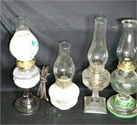 Two Antique Kerosene Lamps & Two Electric Lamps
