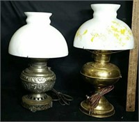 Two Vintage Electrified Kerosene Lamps