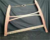 Primitive Red Painted Bow Saw
