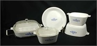 Seven Piece Cornflower Pattern Corningware Set