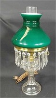 Antique Converted Oil Lamp With Prisms & Green