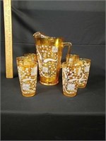 Beautiful Marigold Pitcher & 6 Glasses
