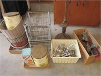 Milk Crates, Tins, Baskets, & Lamp
