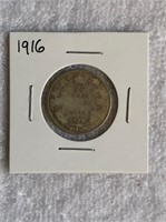 1916 Silver Canadian 25 Cent Coin
