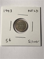 1943 Silver Newfoundland 5 Cent Coin