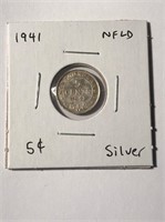 1941 Silver Newfoundland 5 Cent Coin