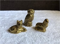 3 Solid Brass Animal Figures