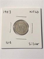 1943 Silver Newfoundland 10 Cent Coin