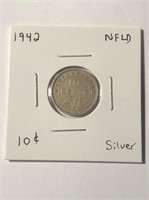 1942 Silver Newfoundland 10 Cent Coin