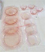 Pink Depression Plates, Saucers, Cups