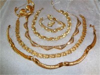 4 Gold Toned Necklace, Bracelets, Earrings