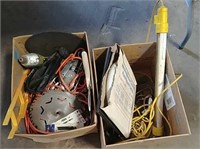 2 boxes of misc cords, lights and saw blades