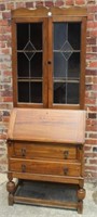 Vintage Oak Secretary/Bookcase w/ leaded glass