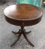 Mahg. Drum Table w/ leather top