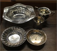 5pc Sterling Lot; Bowls, Cup, Sugar 584 grams