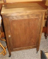 Vintage 1 Door Pine Cabinet on casters