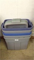 FIVE PLASTIC STORAGE TUBS WITH LIDS