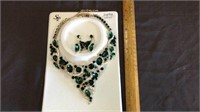 GOLD-TONE, GREEN AND CLEAR RHINESTONE NECKLACE