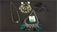 FOUR COSTUME JEWELRY NECKLACE SETS (ALL WITH