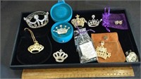 SELECTION OF (10) RHINESTONE CROWN THEMED