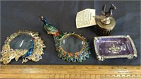 (2) PEACOCK GLASS MAGNIFYIERS, PEACOCK BELL AND