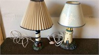 TWO LIGHTHOUSE MOTIF LAMPS WITH SHADES
