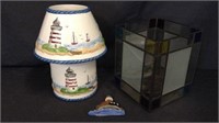LIGHTHOUSE MOTIF CANDLE LIT CERAMIC LAMP AND