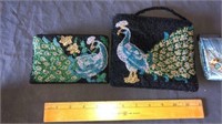 BEADED PEACOCK COIN PURSE AND SMALL PURSE, AND A