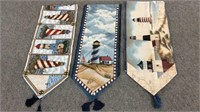 THREE 70" LONG LIGHTHOUSE MOTIF TAPESTRY TABLE