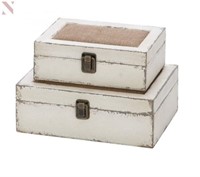 Uma Wood Burlap Box (Set Of 2)