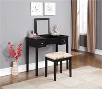 Black Vanity Set with Butterfly-Print Bench