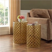 Gold Set Of Two Round Nested Tables with Mirror
