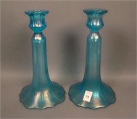 Pair 9” US Glass #310 Candlesticks – Harding Blue