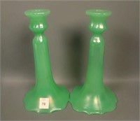 Pair 9” US Glass #310 Candlesticks – Jade Green