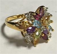 Sterling Goldwash Ring With Multicolored Stones