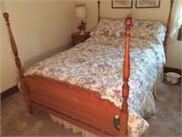 DOUBLE MAPLE BED FRAME, MATTRESS AND BEDDING