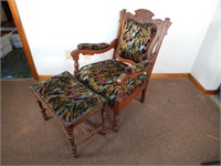 Antique Victorian Arm Chair & Stool